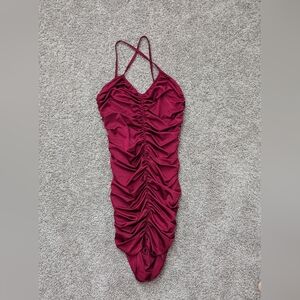 Shein Burgundy Sexy Rouched Dress